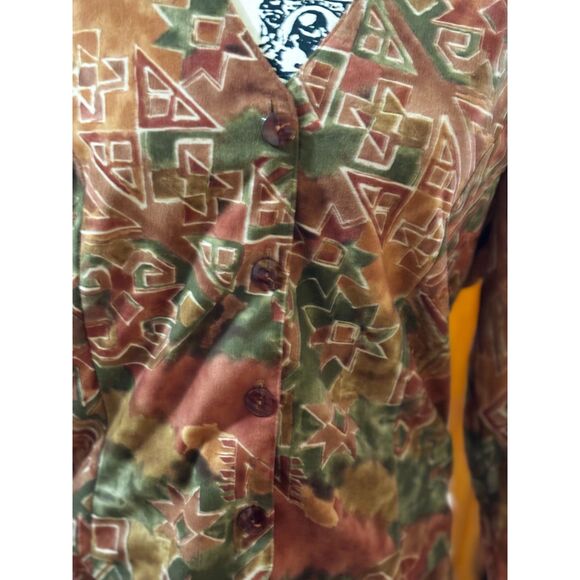 Vtg 80's Orange-Brown, Multi Color Geometric Print 2 Pc Top n Skirt Set Size 14 - Picture 2 of 6